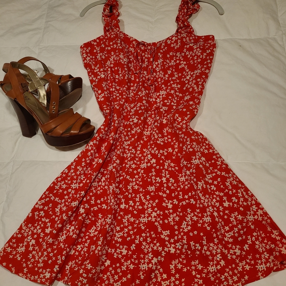 Misguided Petite Frill Cami Skater Dress Ditsy